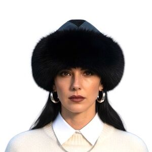 Vtg 60s 70s union made black suede leather fur trim winter hat